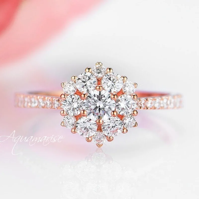 ladies engagement rings gemstone-Snowflake Engagement ring- 14K Solid Rose Gold