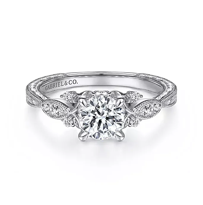 ladies engagement rings open-Solene - Vintage Inspired 14K White Gold Round Diamond Engagement Ring