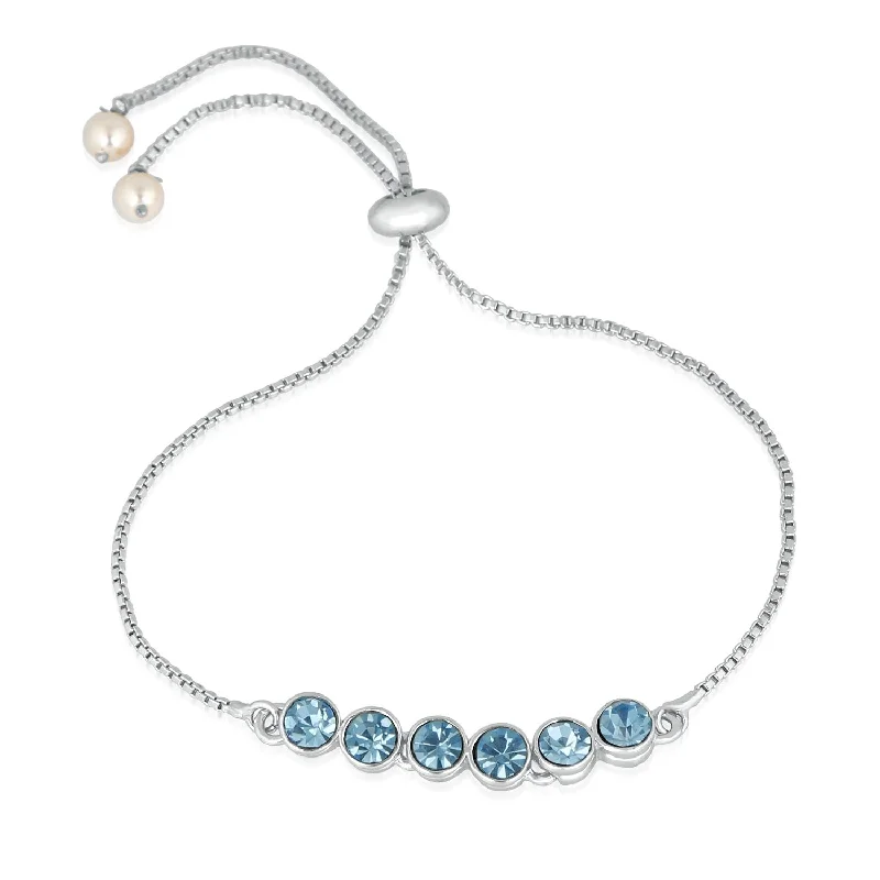 Ladies bracelets flamingo shine -Mahi Rhodium Plated Gleaming Blue Solitaire Crystal Adjustable Bracelet - BR1100386RBlu