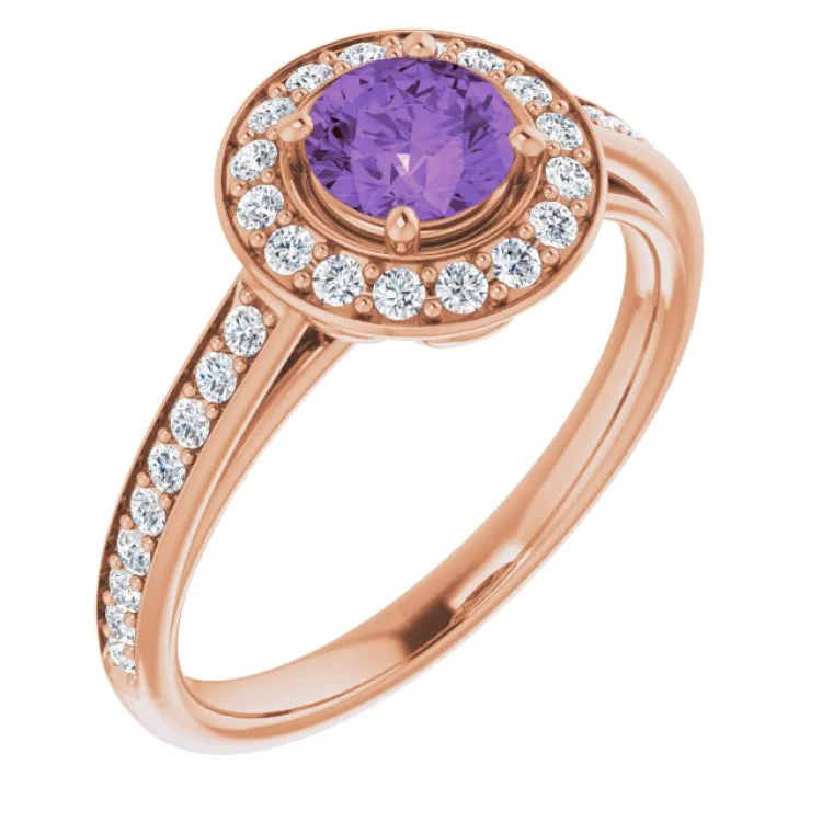 ladies rings couple-14K Rose Natural Amethyst & 1/3 CTW Natural Diamond Ring