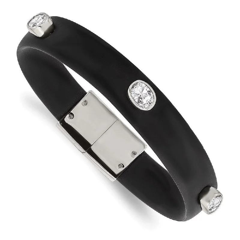 Ladies bracelets spirit shine -Stainless Steel Polished CZ Silicone Band Bracelet