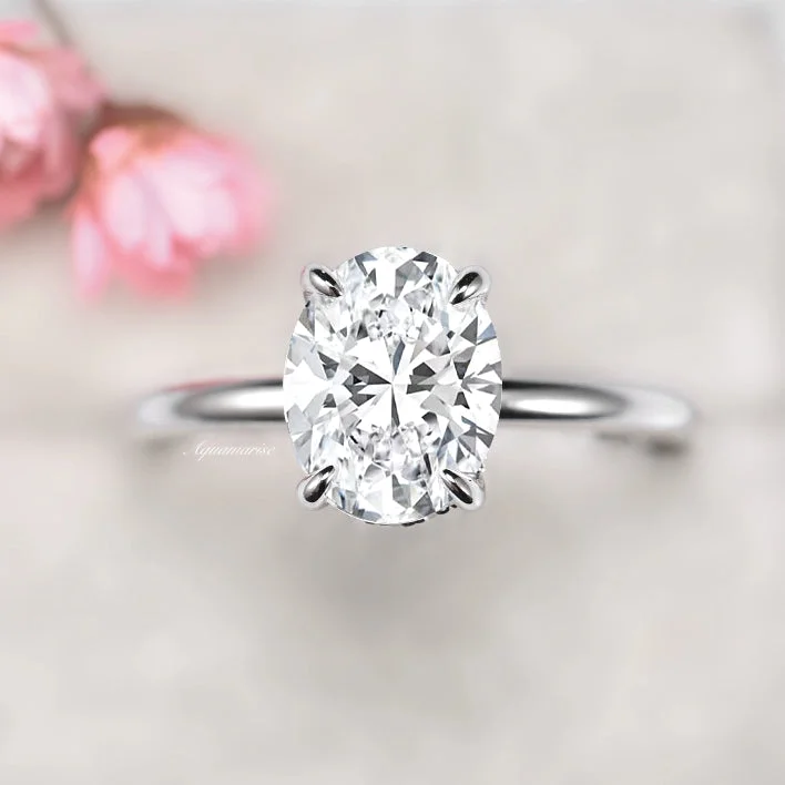 ladies engagement rings memory-Moissanite Engagement Ring- 14K White Gold (Hidden Accents)