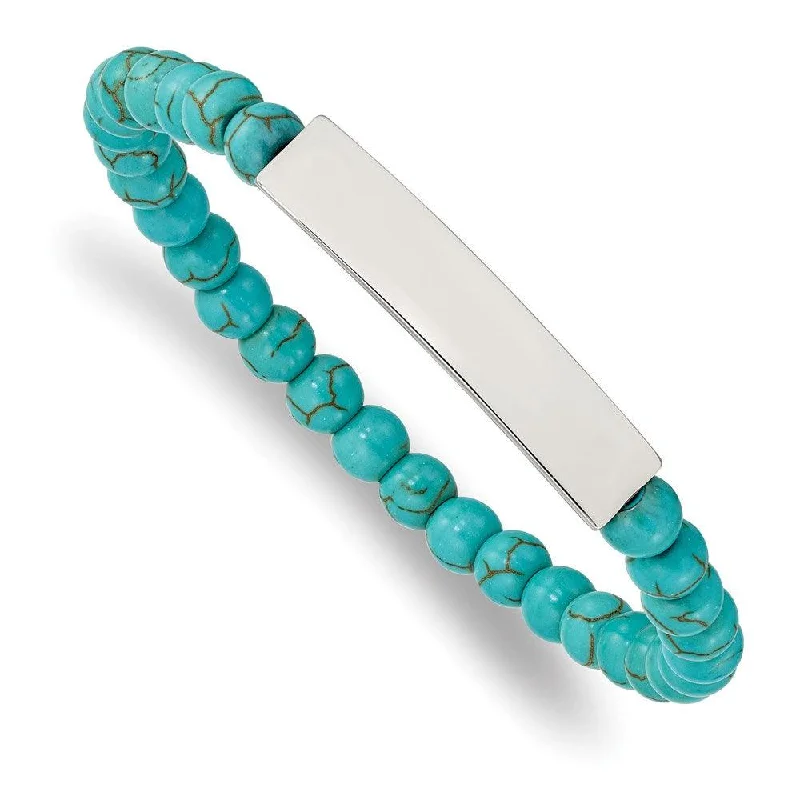 Ladies bracelets scottish charm -Stainless Steel Polished Reconstructed Turquoise Stretch ID Bracelet