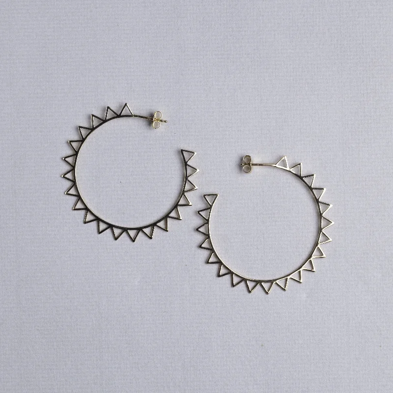 ladies earrings birthday-Geometric Cutout Sun Hoop Earrings