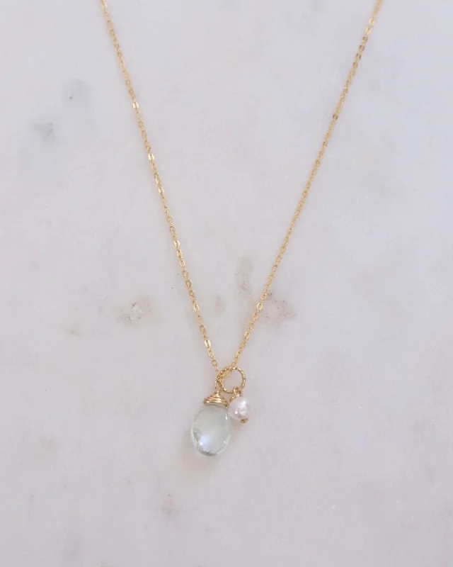 Ladies necklaces cruelty free -Aquamarine pearl Necklace