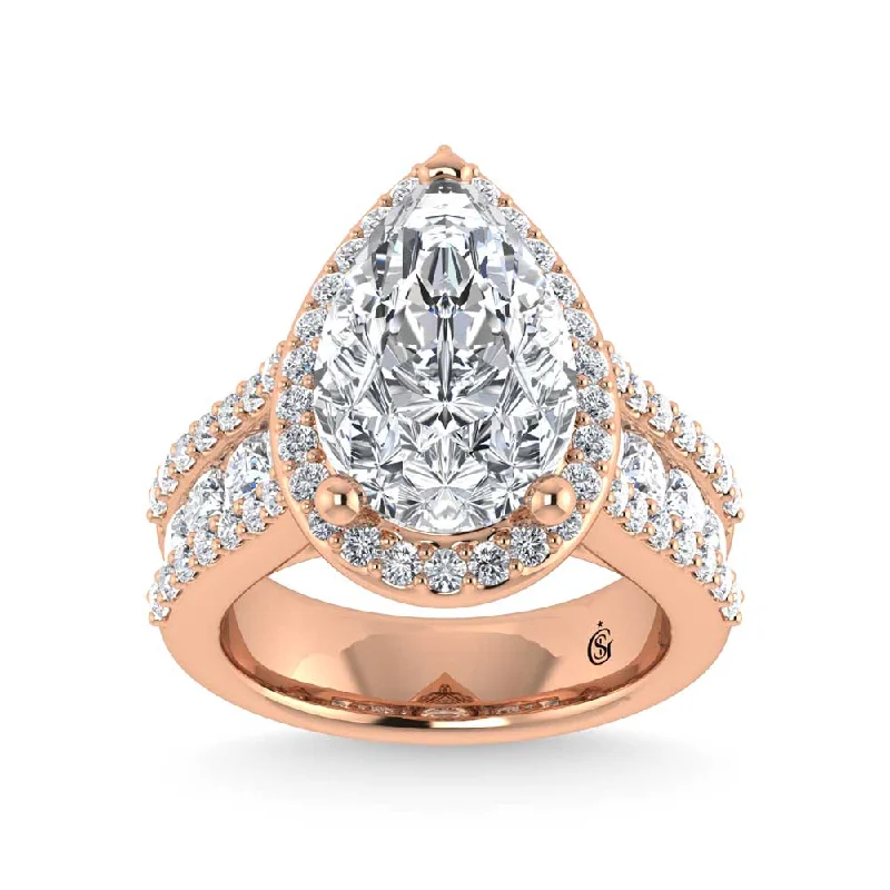 ladies engagement rings glamorous-14K Rose Gold Lab Grown Diamond 6 7/8 Ct.Tw. Round Shank Engagement Ring (Pear Center)