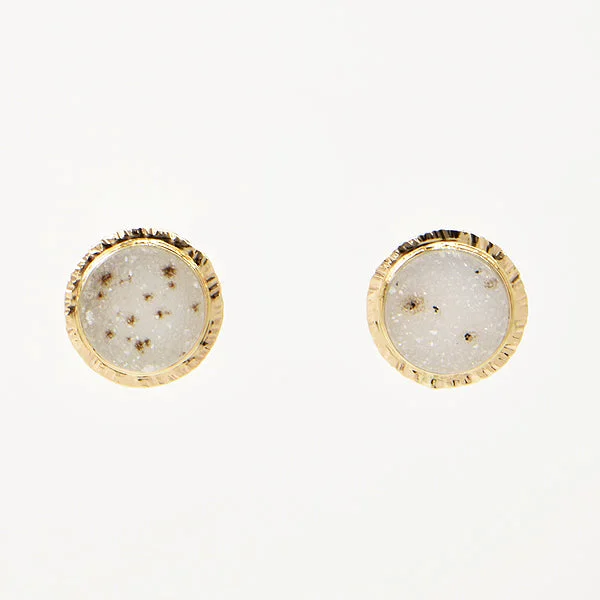 ladies earrings stud-Speckled White White Drusy Quartz Earrings