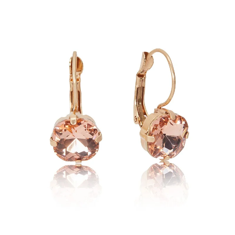 ladies earrings tarnish free-Cushion Cut Crystal Earrings: 1950s Style Cushion Cut Rose Pink Drop Earrings