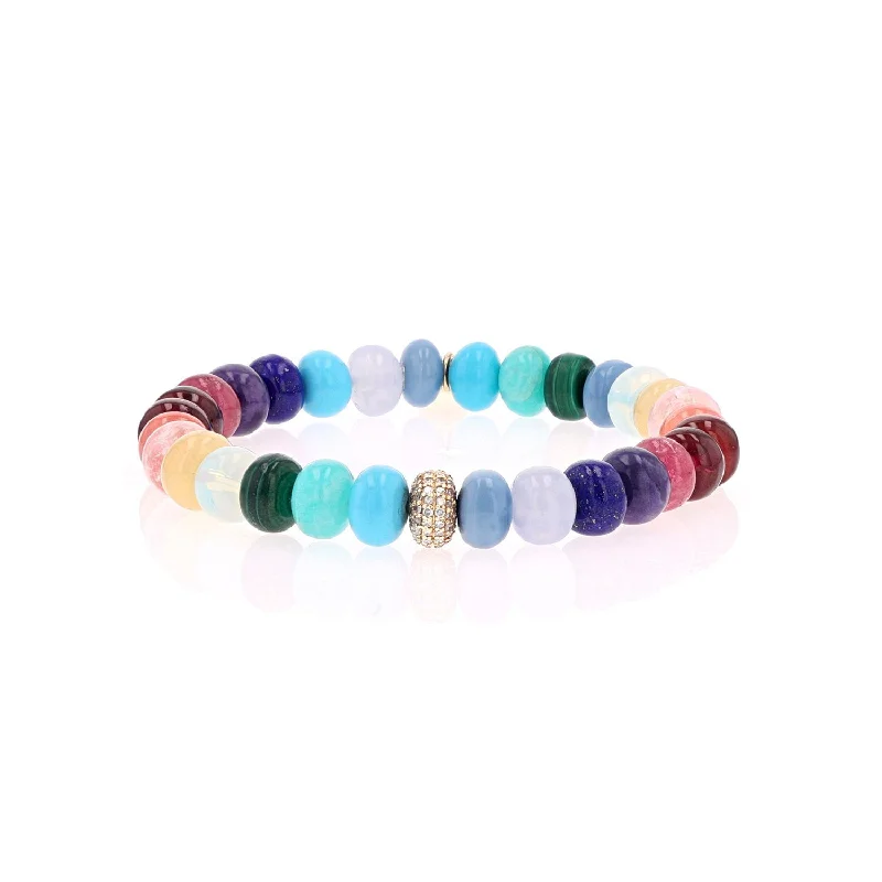 Ladies bracelets old mine charm -14k Rainbow Gemstone Mix Bracelet with Diamond Donut Bead  BG000796