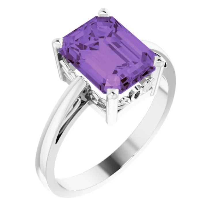 ladies rings birthday-14K White Natural Amethyst Scroll SettingÂ® Ring