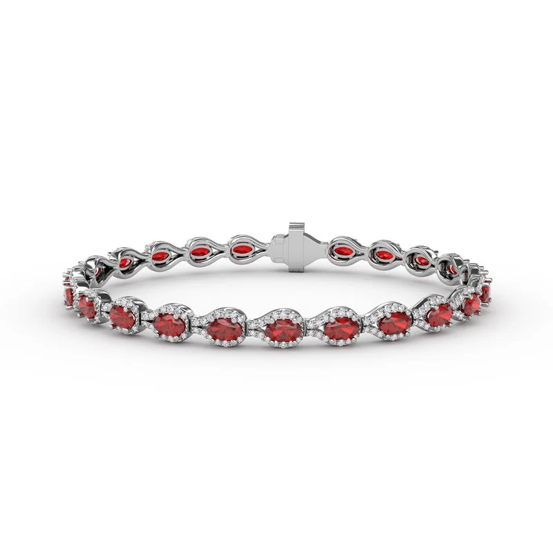 Ladies bracelets handmade shine -Pear-Shaped Diamond & Ruby Bracelet B1602R