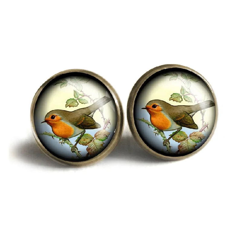 ladies earrings embossed-Spring Robin Stud Earrings