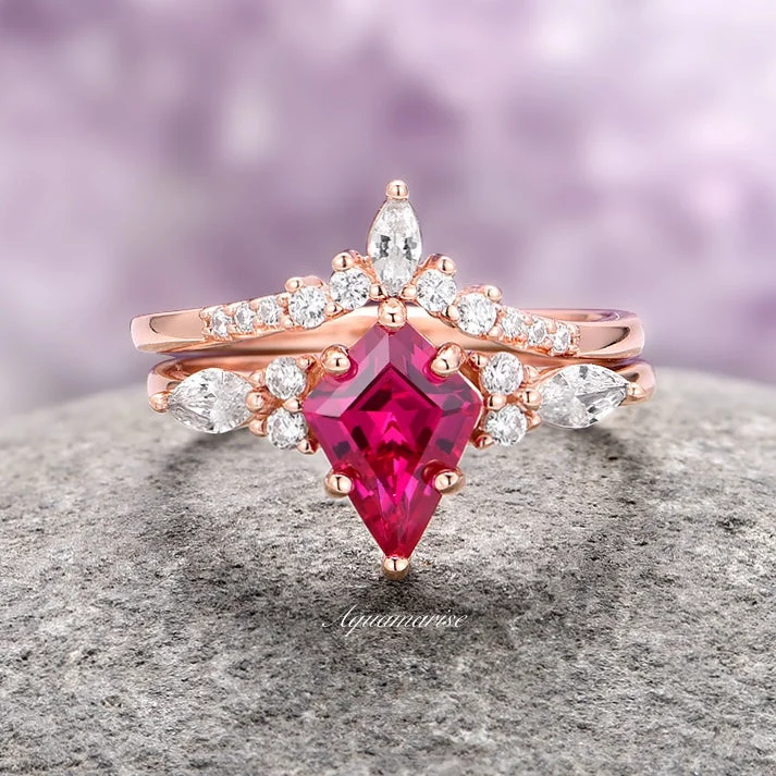 ladies engagement rings fashion-Skye Kite™ Ruby Engagement Ring Set- 14K Solid Rose Gold