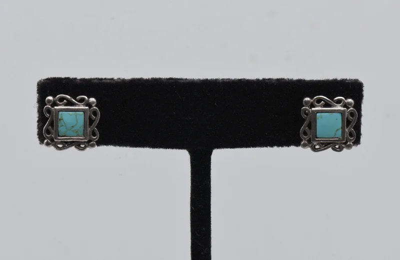 ladies earrings trendy-Vintage Sterling Silver Faux Turquoise Earrings