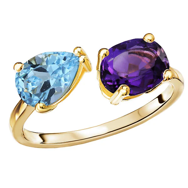 ladies rings recycled-Amethyst and Swiss Blue Topaz Ring