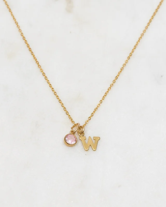 Ladies necklaces sci-fi charm -Initial W with Birthstone Necklace