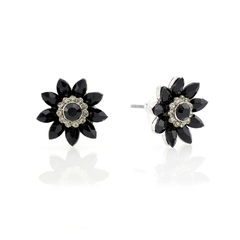 ladies earrings deals-Audrey Hepburn Earrings: Vintage Style Black Flower Studs With Diamantes