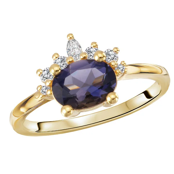 ladies rings graduation-Iolite and Diamond Crown Ring