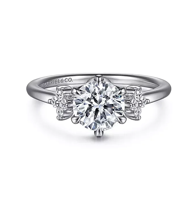 ladies engagement rings commitment-Louise - 14K White Gold Three Stone Cluster Round Diamond Engagement Ring