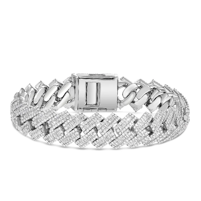 Ladies bracelets split glow -10K White Gold 24ct Prong set Baguette Diamond 10mm Cuban Bracelet