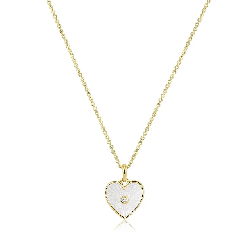 Ladies necklaces endless loop -Gold Plated Mother of Pearl Heart Necklace