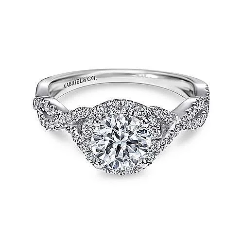 ladies engagement rings lab grown-Marissa - 14K White Gold Round Halo Diamond Engagement Ring