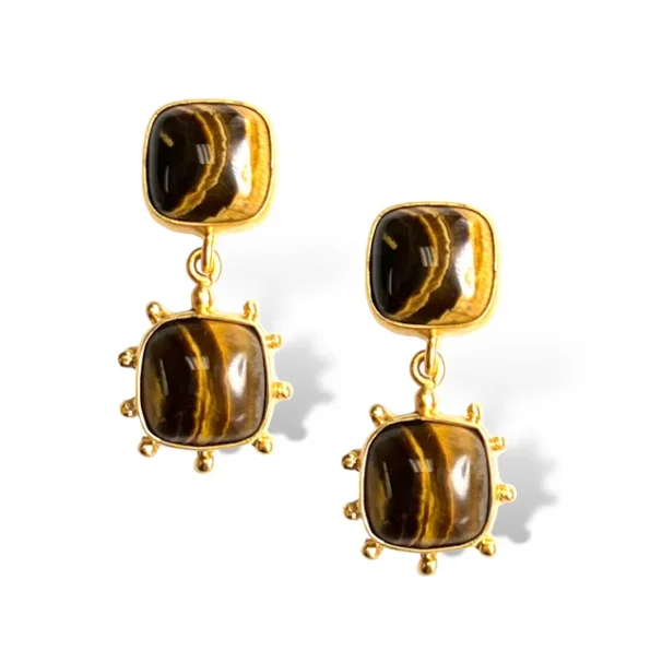 ladies earrings bohemian-Dina Mackney - Tiger Eye Double Earring