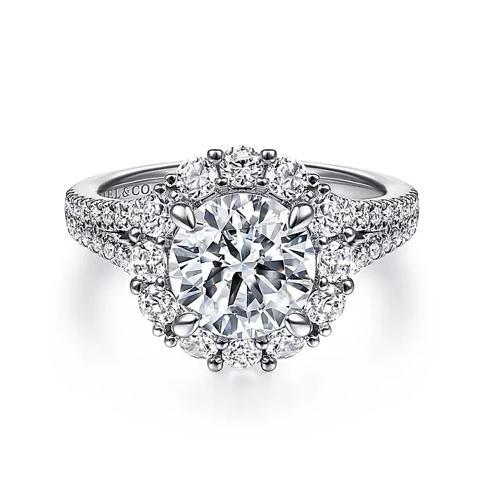 ladies engagement rings durable-Cappella - 14K White Gold Round Halo Diamond Engagement Ring