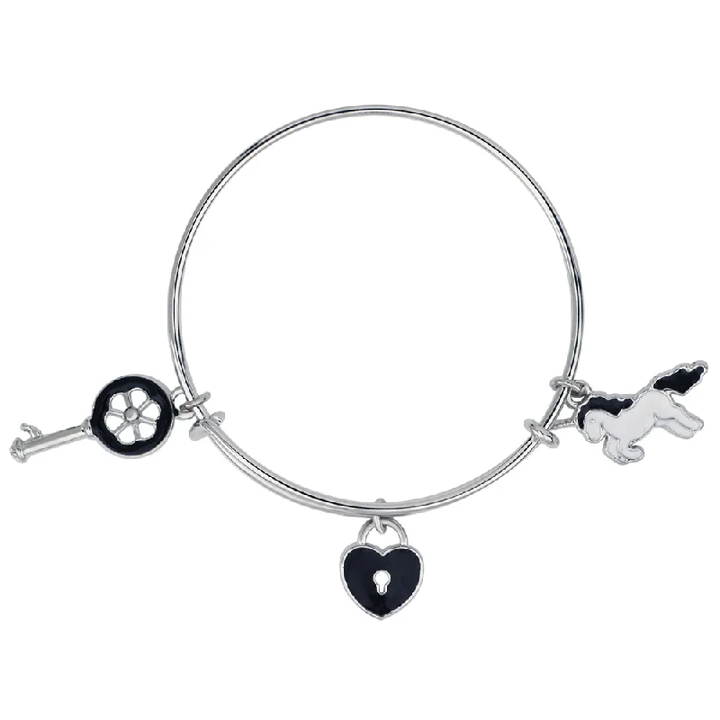 Ladies bracelets scottish charm -Mahi Key Lock & Unicorn Shaped Rhodium Plated Enamel Work Charms Bracelet for Kids (BRK1100884R)