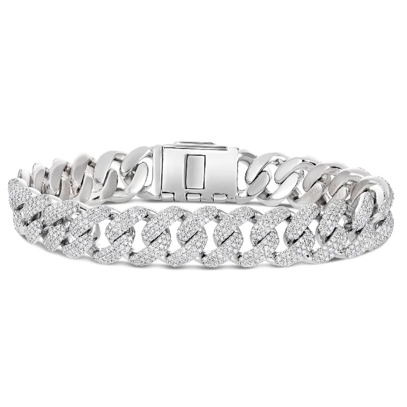 Ladies bracelets bezel shine -10K White Gold 22ct Prong set Diamond 8mm Cuban Bracelet