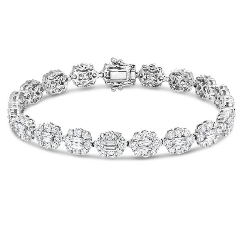 Ladies bracelets ocean shine -18K White Gold 8.07ct Baguette Diamond Flower Cluster Bracelet