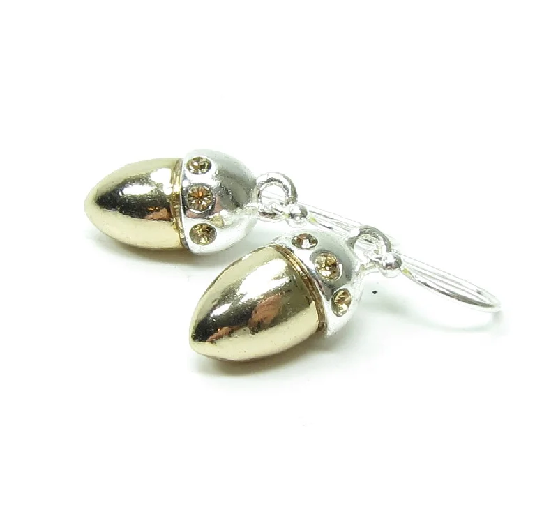 ladies earrings gold-Acorn Earrings Sterling Silver Acorns with Rhinestones