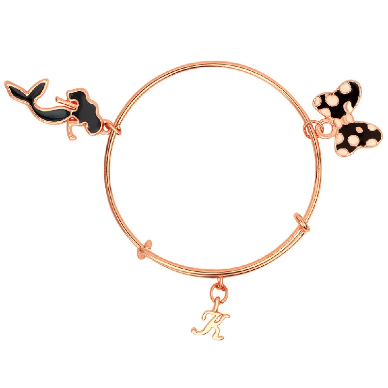 Ladies bracelets couple glow -Mahi K Letter & Butterfly, Mermaid Shaped Rose Gold Plated Charm Bracelet for Girls (BRK1100833Z)