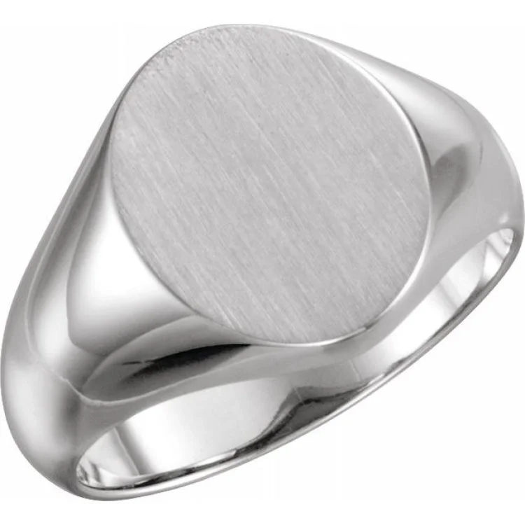 ladies rings family-14K White 12x10 mm Oval Signet Ring