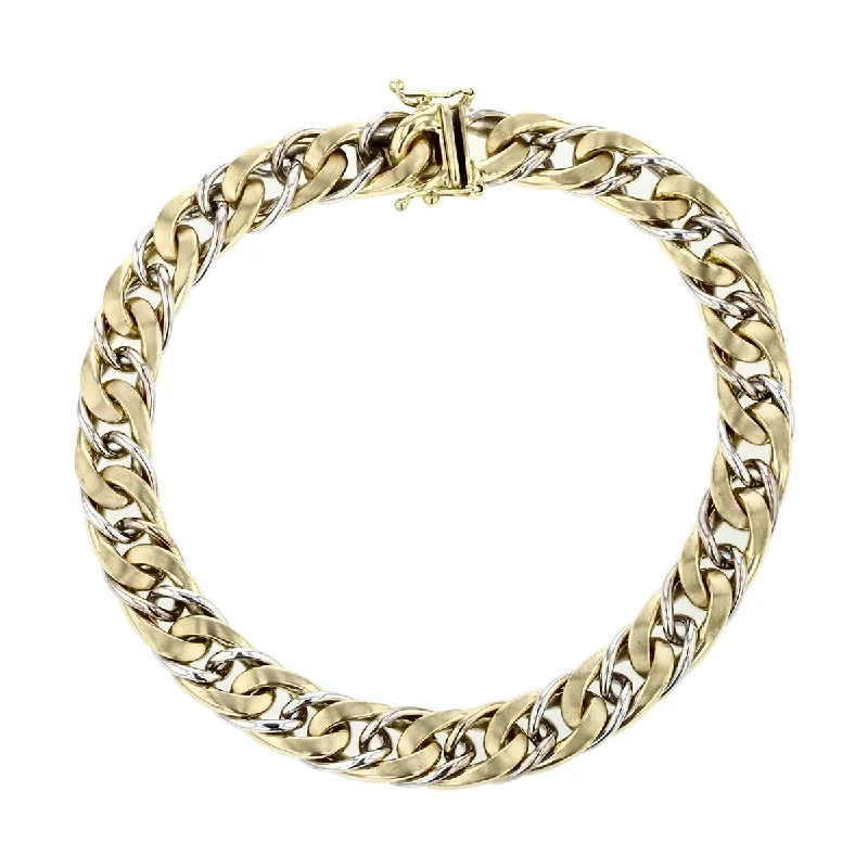 Ladies bracelets indie maker -Curb Link Alternating Bracelet in 14K Yellow and White Gold, 8.5in