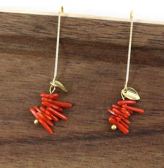 ladies earrings seasonal-Earrings - Coral Semi- Precious Stone