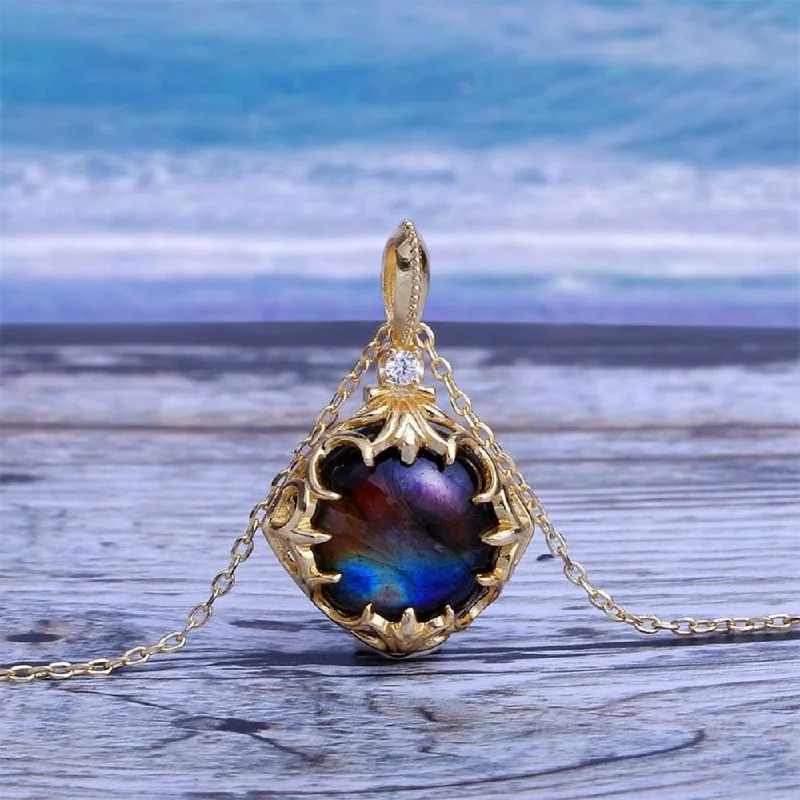 Ladies necklaces halo pendant -Star Nebula Labradorite Necklace