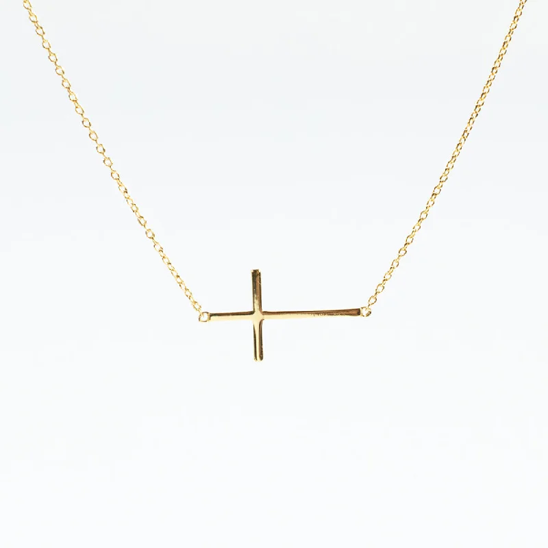 Ladies necklaces princess style -Gold Plated Sideways Cross Necklace