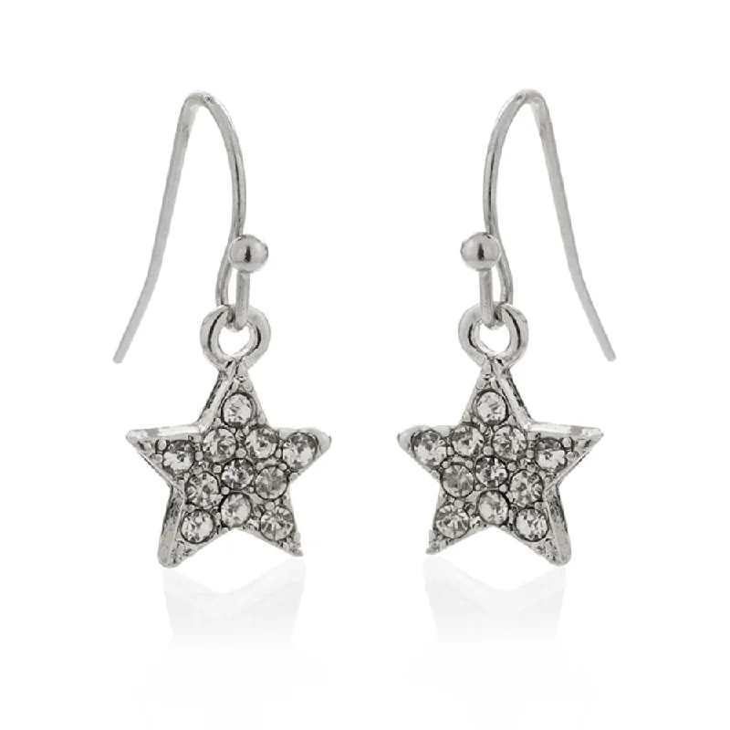 ladies earrings online shop-Crystal Star Earrings: Vintage Style Start Diamanté Drop Earrings