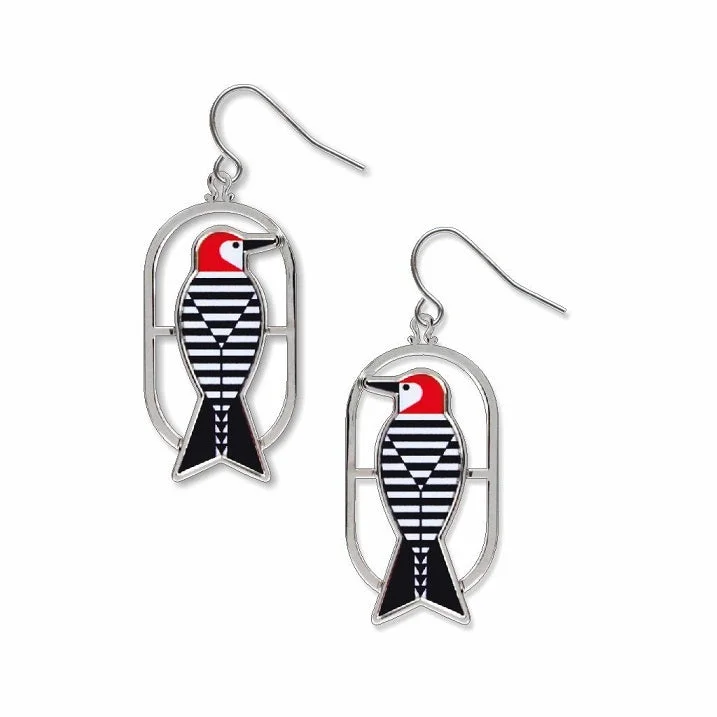 ladies earrings tiny-Charley Harper Woodpecker Earrings