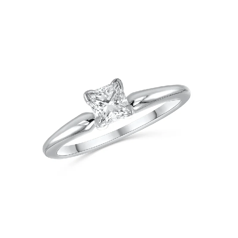 ladies engagement rings topaz-0.58 CT Princess-Cut Diamond Solitaire 14K White Gold Engagement Ring