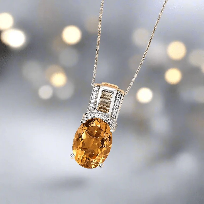 Ladies necklaces iconic charm -Brazilian Citrine and White Zircon Necklace