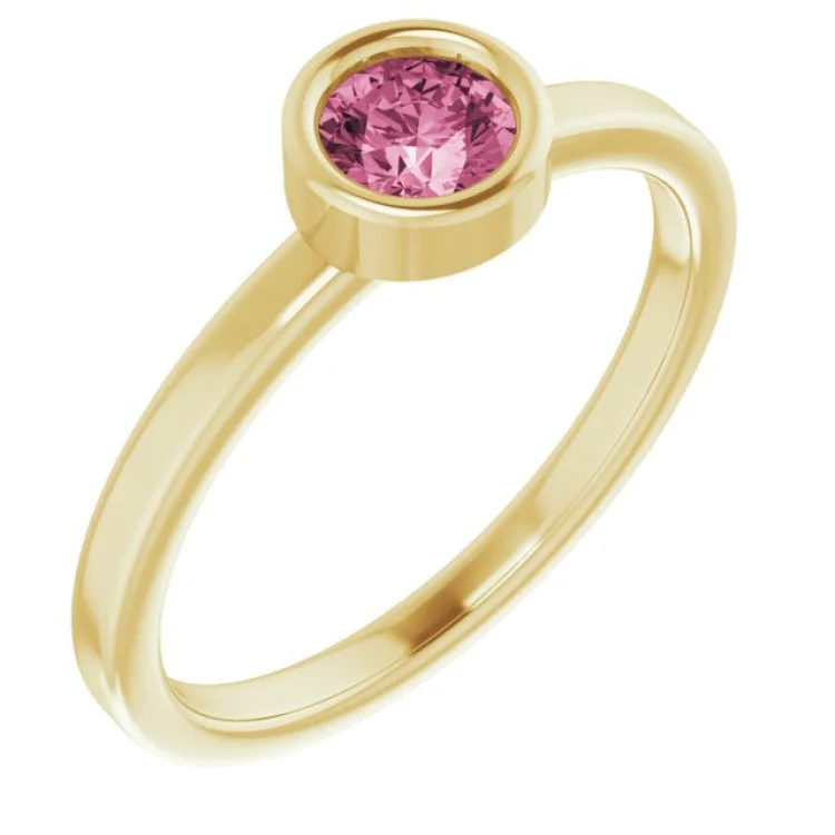 ladies rings unique-14K Yellow 4.5 mm Natural Pink Tourmaline Ring