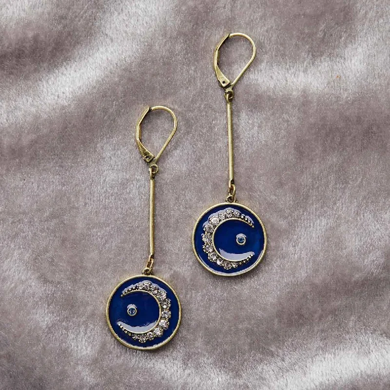 ladies earrings premium-Celestial long drop Disc Earrings: Moon Earrings