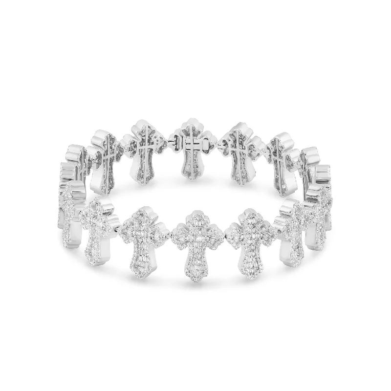 Ladies bracelets bold shine -14k White Gold Diamond Cross Bracelet