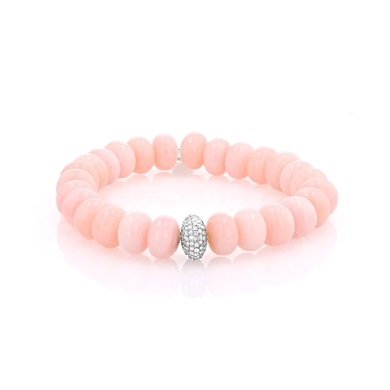 Ladies bracelets owl charm -Pink Opal Rondelle Bracelet with Diamond Donut - 10mm  B0003683