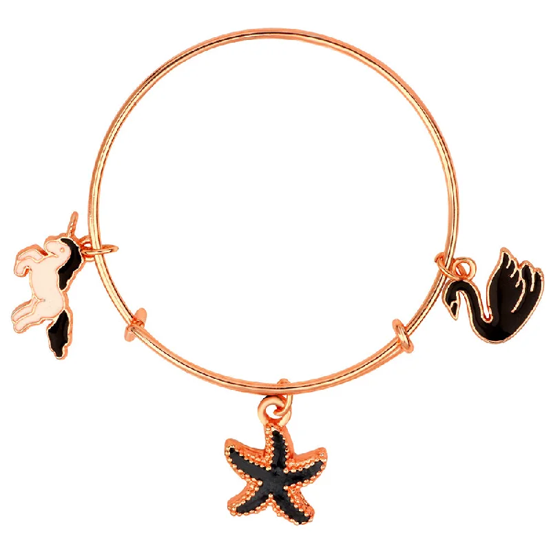 Ladies bracelets bezel shine -Mahi Unicorn Duck & Starfish Shaped Rose Gold Plated Enamel Work Charm Bracelet for Girls (BRK1100870Z)