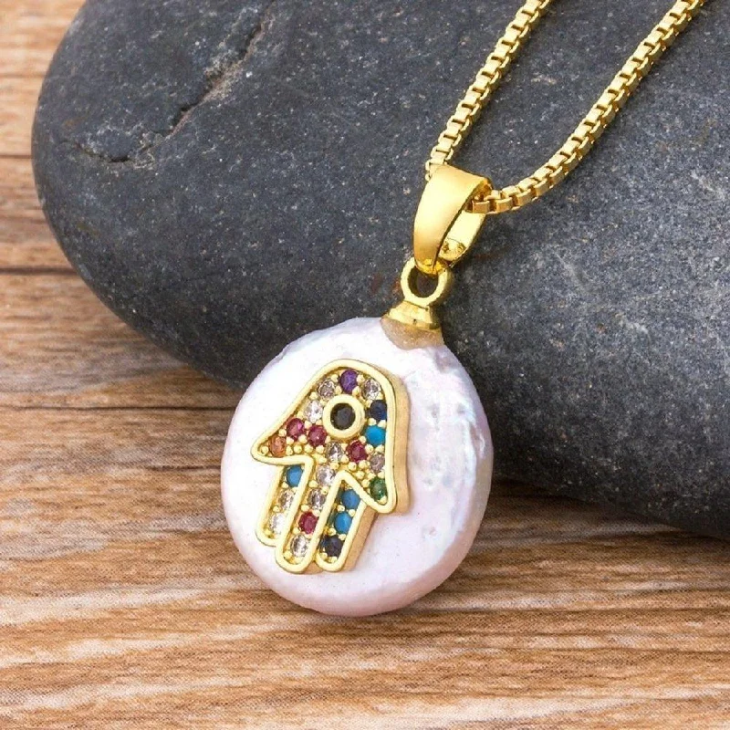 Ladies necklaces pharaoh shine -Hamsa Hand Protection Necklace