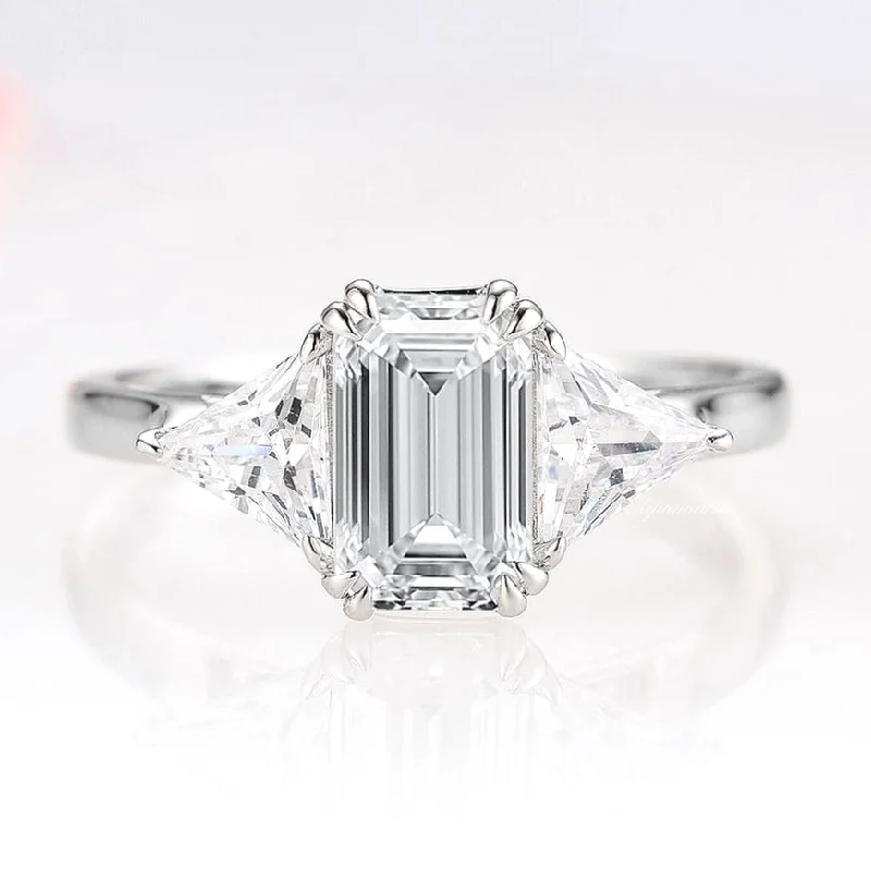 ladies engagement rings treat-Emerald Cut Engagement Ring- 14K White Gold