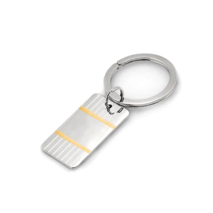 ladies rings vintage style-Sterling Silver Rectangle Engine-Turned Key Ring W/Gold Accents